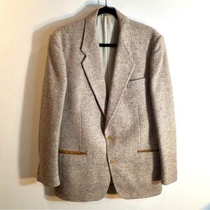 OSCAR JACOBSON Sz 42R Classic Herringbone Blazer with Pocket and Shoulder Trim